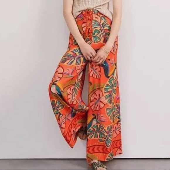 Farm Rio orange print wide leg pants xs - Picture 1 of 10